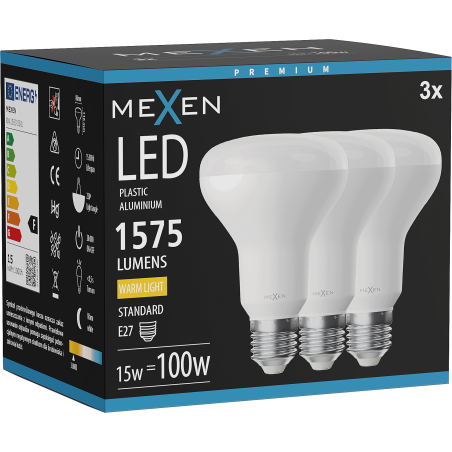 Mexen Nova 3x LED-lampa E27, R80, 15W, Varm - 3000K, 1575 lm - L105-E27-1530-01x03