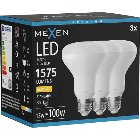Mexen Nova 3x LED spuldze E27, R80, 15W, Silta gaisma - 3000K, 1575 lm - L105-E27-1530-01x03