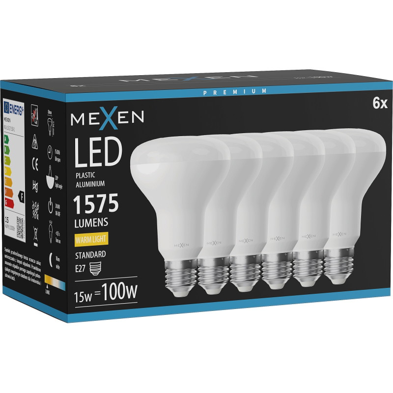 Mexen Nova 6x żarówka LED E27, R80, 15W, Ciepła - 3000K, 1575 lm - L105-E27-1530-01x06