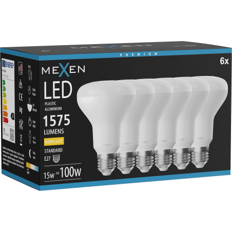 Mexen Nova 6x Lampadina LED E27, R80, 15W, Calda - 3000K, 1575 lm - L105-E27-1530-01x06