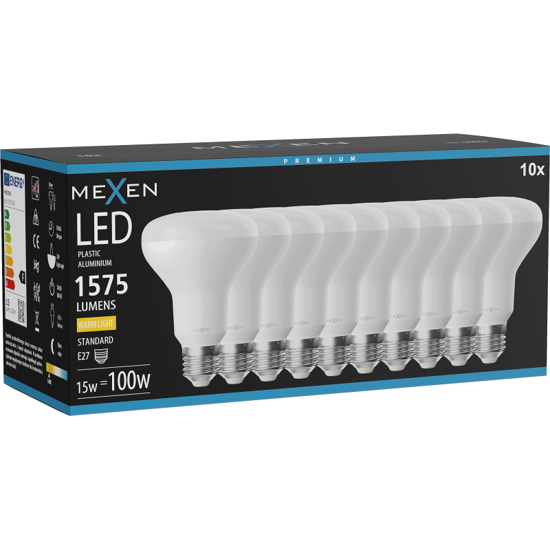 Mexen Nova 10x LED spuldze E27, R80, 15W, Silta - 3000K, 1575 lm - L105-E27-1530-01x10