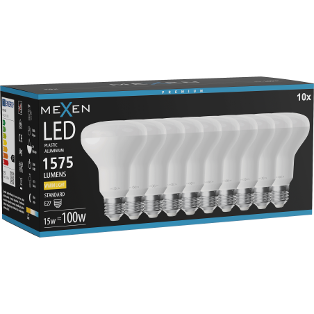 Mexen Nova 10x LED spuldze E27, R80, 15W, Silta - 3000K, 1575 lm - L105-E27-1530-01x10