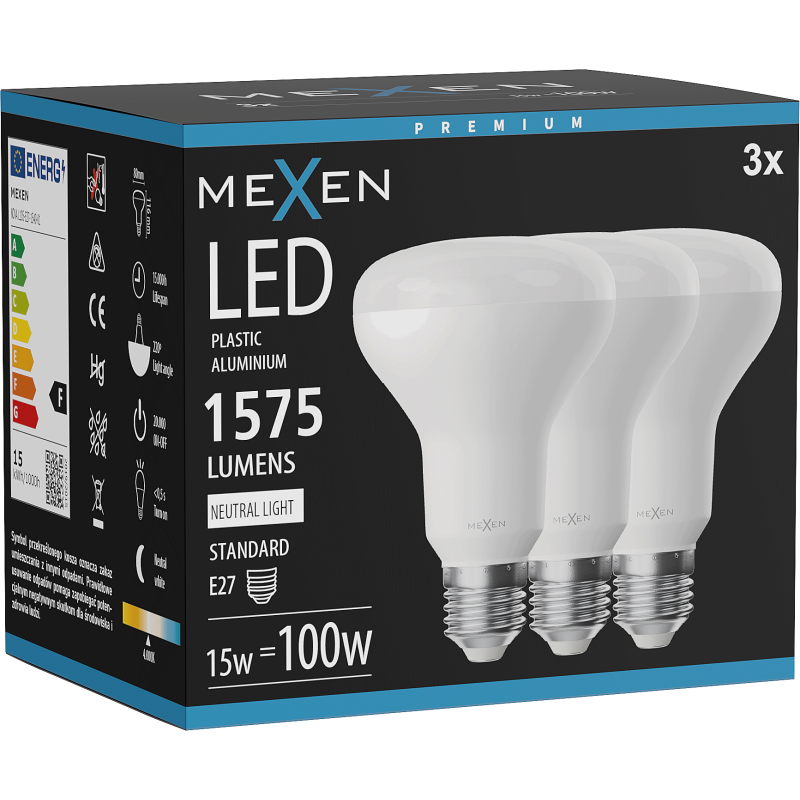 Mexen Nova 3x LED spuldze E27, R80, 15W, Neitrāls - 4000K, 1575 lm - L105-E27-1540-01x03