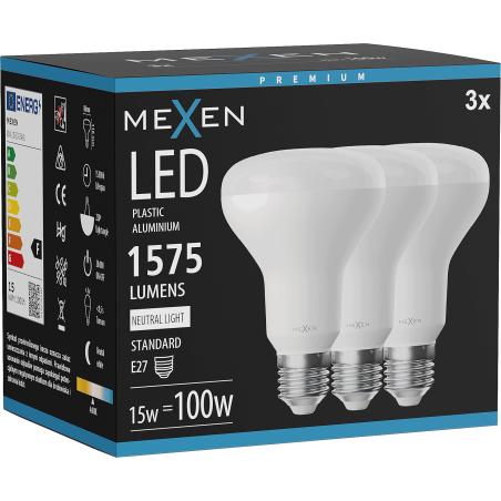 Mexen Nova 3x LED spuldze E27, R80, 15W, Neitrāls - 4000K, 1575 lm - L105-E27-1540-01x03
