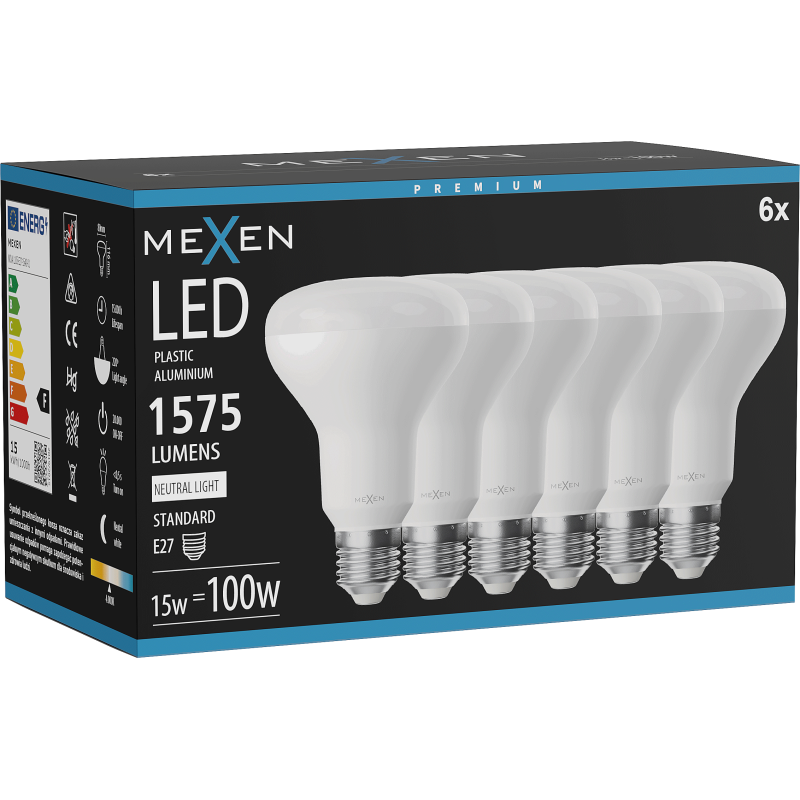 Mexen Nova 6x LED Luucht E27, R80, 15W, Neutral - 4000K, 1575 lm - L105-E27-1540-01x06