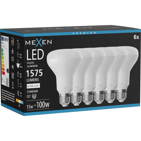 Mexen Nova 6x LED-lampa E27, R80, 15W, Neutral - 4000K, 1575 lm - L105-E27-1540-01x06