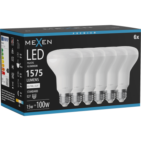 Mexen Nova 6x LED Luucht E27, R80, 15W, Neutral - 4000K, 1575 lm - L105-E27-1540-01x06