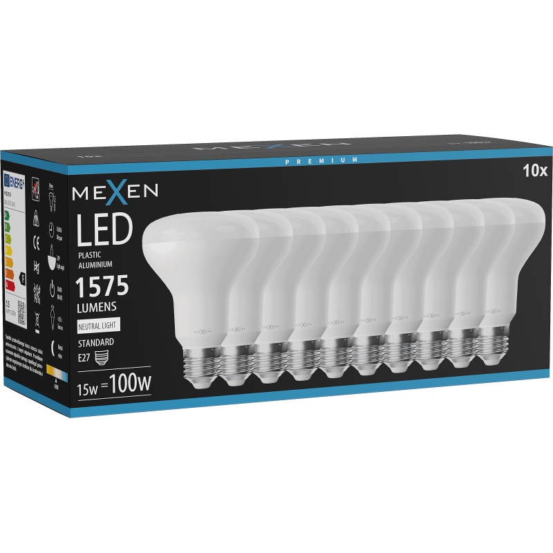 Mexen Nova 10x LED spuldze E27, R80, 15W, Neitrāla - 4000K, 1575 lm - L105-E27-1540-01x10