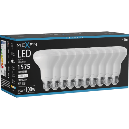 Mexen Nova 10x Bombilla LED E27, R80, 15W, Neutra - 4000K, 1575 lm - L105-E27-1540-01x10