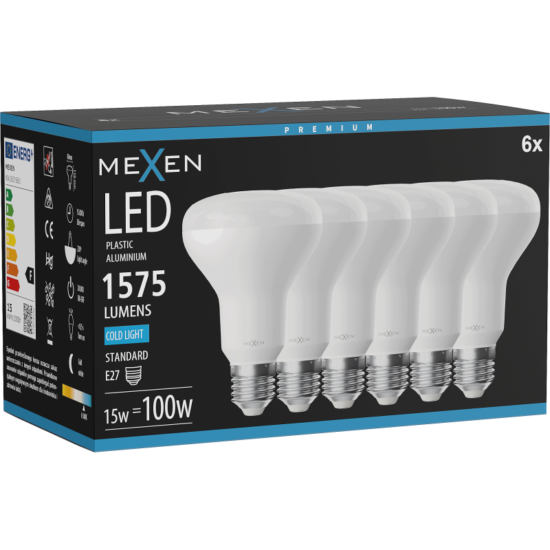Mexen Nova 6x LED Bulb E27, R80, 15W, Cool - 6500K, 1575 lm - L105-E27-1565-01x06