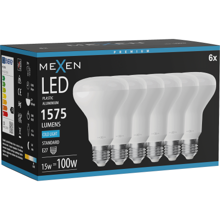 Mexen Nova 6x Lampadina LED E27, R80, 15W, Fredda - 6500K, 1575 lm - L105-E27-1565-01x06