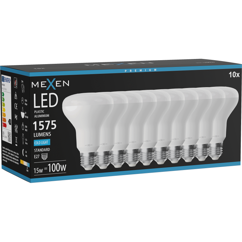 Mexen Nova 10x LED žarnica E27, R80, 15W, Hladna - 6500K, 1575 lm - L105-E27-1565-01x10