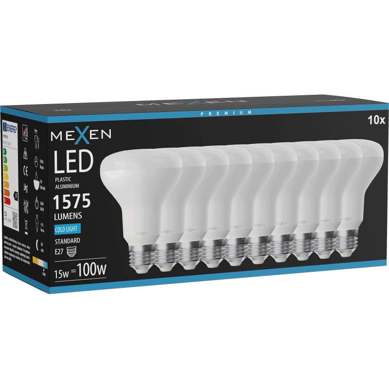 Mexen Nova 10x żarówka LED E27, R80, 15W, Zimna - 6500K, 1575 lm - L105-E27-1565-01x10