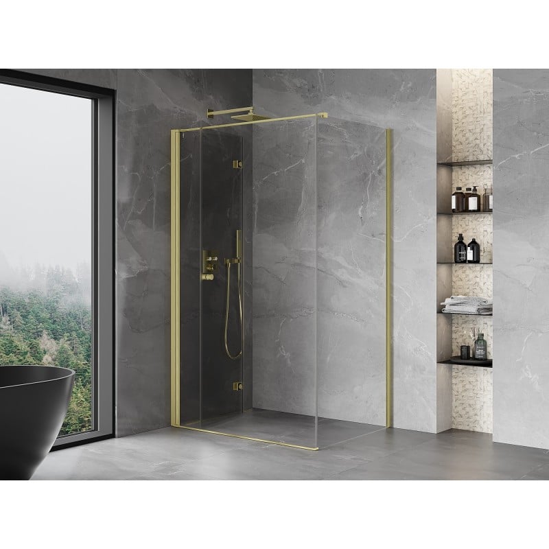 Mexen Mist-F folding shower cabin left 80 x 85 cm, transparent, brushed gold - 8A6T-080-085-55-00-L