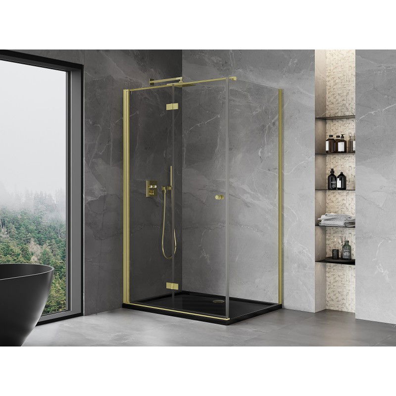 Mexen Mist-F klappbare Duschkabine links 70 x 100 cm, transparent, gebürstetes Gold - 8A6T-070-100-55-00-L