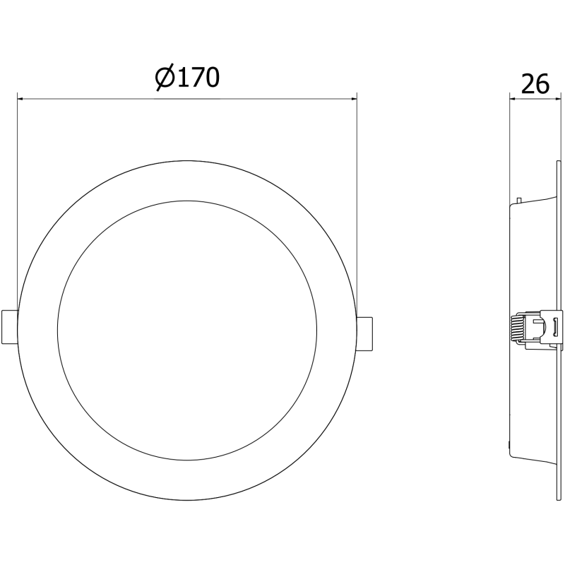 Mexen LDRR Iebūvētā griestu LED downlight panelis, fi 17 cm, 12W, Neitrāls - 4000K, 900 lm, melns - L210-017-1240-70