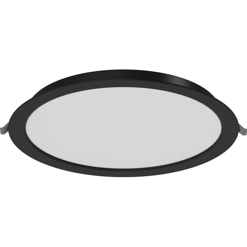 Mexen LDRR iebūvējamais LED downlight griestu panelis, diametrs 30 cm, 24W, Neitrāla - 4000K, 1920 lm, melns