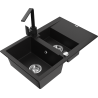 Mexen Gaspar granite sink 1.5-bowl with drainer and Rita kitchen tap, black - 6507-77-670300-70