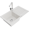 Mexen Pablo 1-bowl granite sink with drainer and Rita kitchen tap, white - 6510-20-670300-00