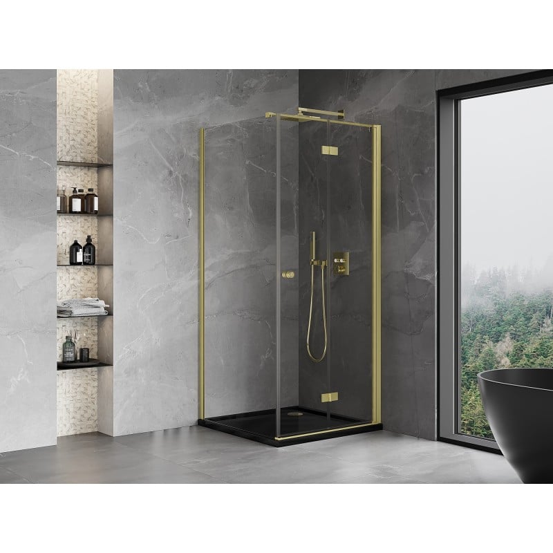 Mexen Mist-F folding shower enclosure right 85 x 85 cm, transparent, brushed gold - 8A6T-085-085-55-00-P