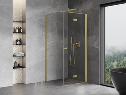 Mexen Mist-F sklopiva tuš kabina desna 95 x 95 cm, prozirna, zlatna četkana - 8A6T-095-095-55-00-P