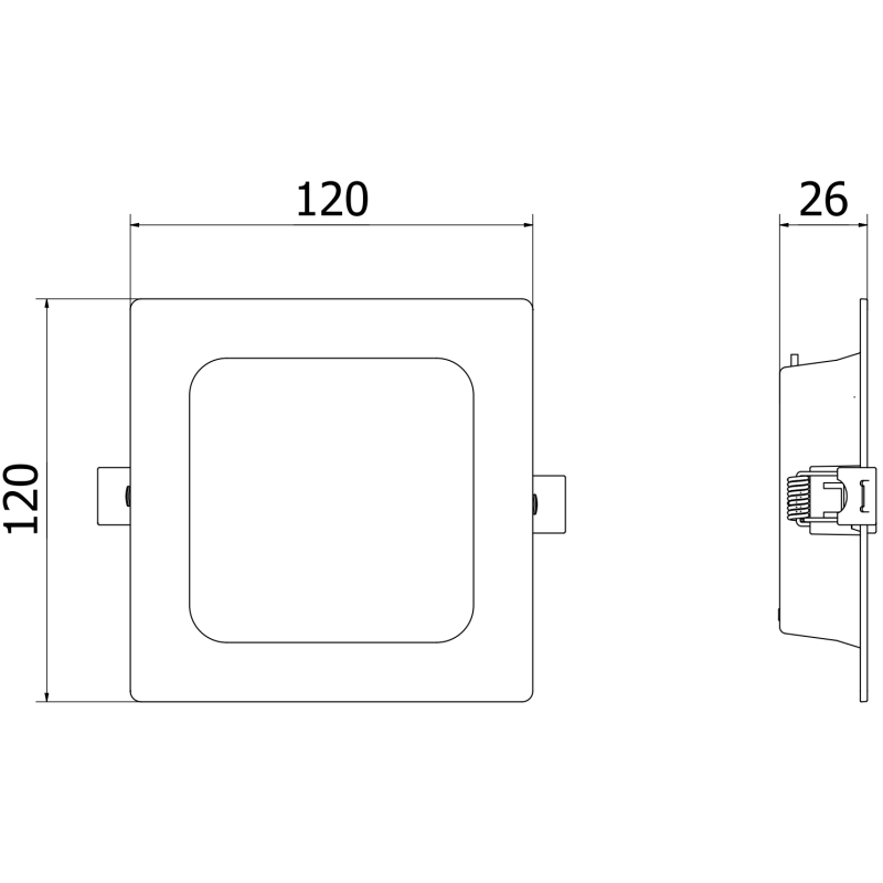 Mexen LDRR griestu panelis iebūvējams LED downlight 12 x 12 cm, 6W, Neitrāls - 4000K, 390 lm, melns - L211-012-0640-70