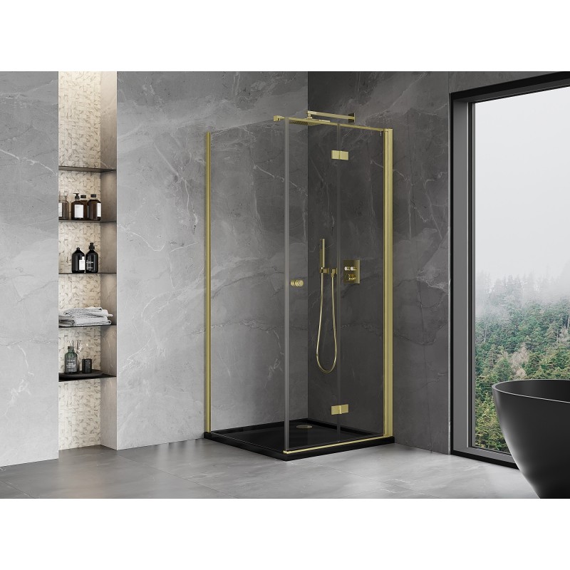 Mexen Mist-F folding shower cabin right 110 x 110 cm, transparent, brushed gold - 8A6T-110-110-55-00-P