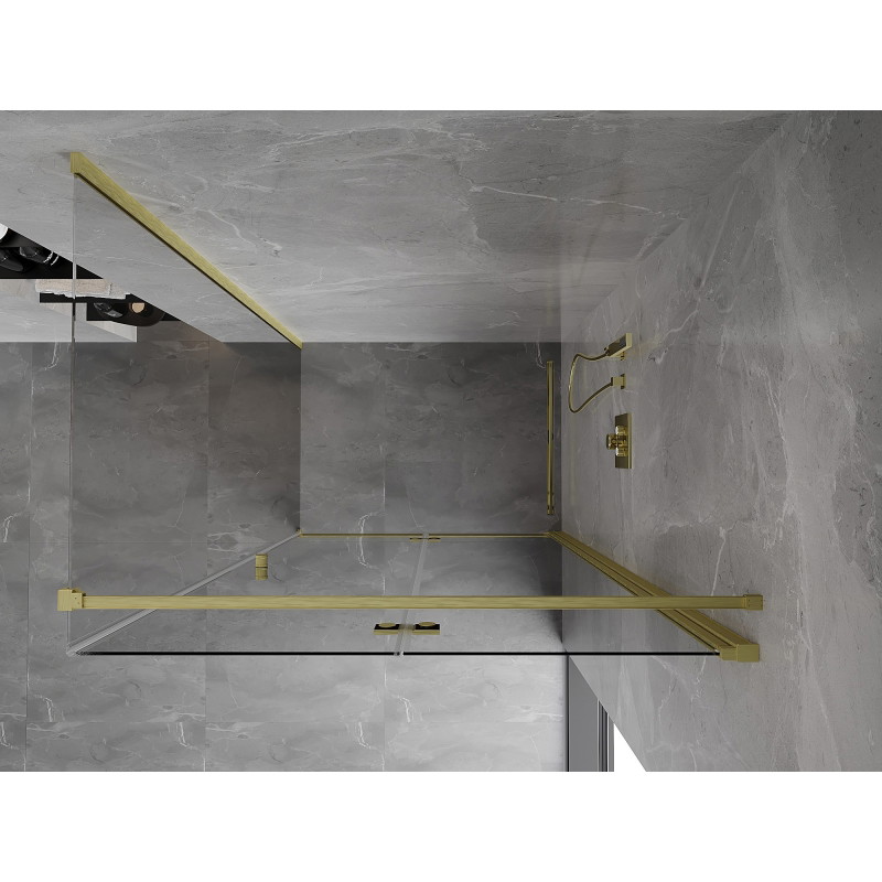 Mexen Mist-F fällbar duschkabin höger 80 x 100 cm, transparent, borstad guld - 8A6T-080-100-55-00-P