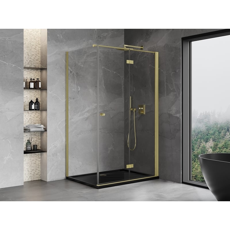Mexen Mist-F fällbar duschkabin höger 80 x 100 cm, transparent, borstad guld - 8A6T-080-100-55-00-P