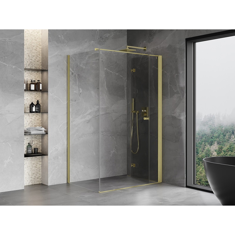 Mexen Mist-F opklapbare douchecabine rechts 80 x 100 cm, transparant, goud geborsteld - 8A6T-080-100-55-00-P