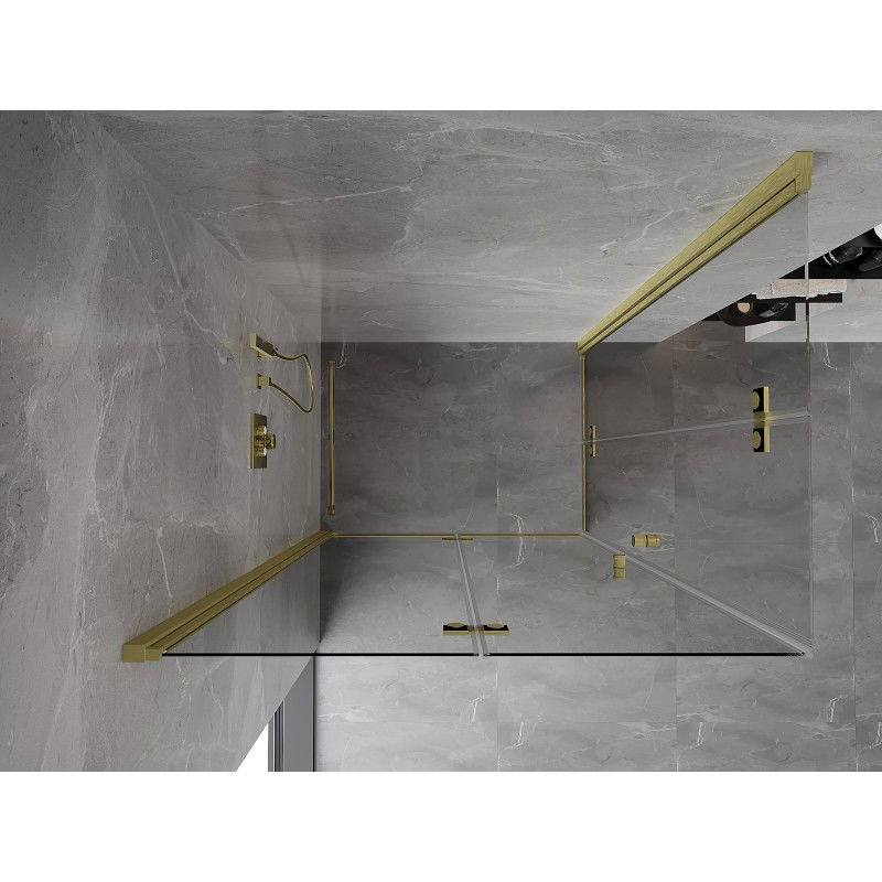 Mexen Mist-F Duo faltenverstellbare Duschkabine links 75 x 70 cm, transparent, gebürstetes Gold - 8A6-075L-070P-55-00