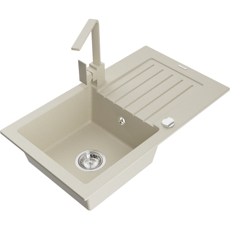 Mexen Pablo évier de cuisine en granit 1 bac avec égouttoir et robinet de cuisine Rita, beige - 6510-69-670300-69
