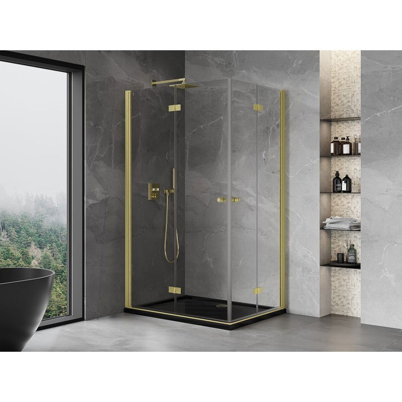 Mexen Mist-F Duo cabina doccia pieghevole sinistra 100 x 75 cm, trasparente, oro spazzolato - 8A6-100L-075P-55-00