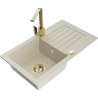 Mexen Pablo Granitspüle 1-Becken mit Abtropffläche und Küchenarmatur Rita, beige - 6510-69-670300-50