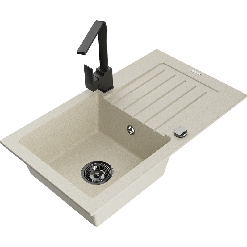 Mexen Pablo fregadero de granito de 1 seno con escurridor y grifo de cocina Rita, beige - 6510-69-670300-70