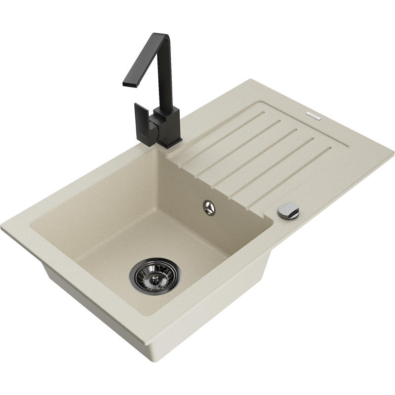 Mexen Pablo lava-loiça de granito de um bico com escorredor e misturadora de cozinha Rita, bege - 6510-69-670300-70