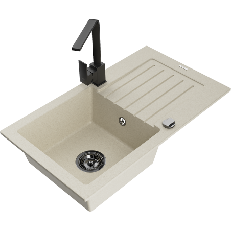 Mexen Pablo granite sink 1-bowl with drainer and Rita kitchen tap, beige - 6510-69-670300-70