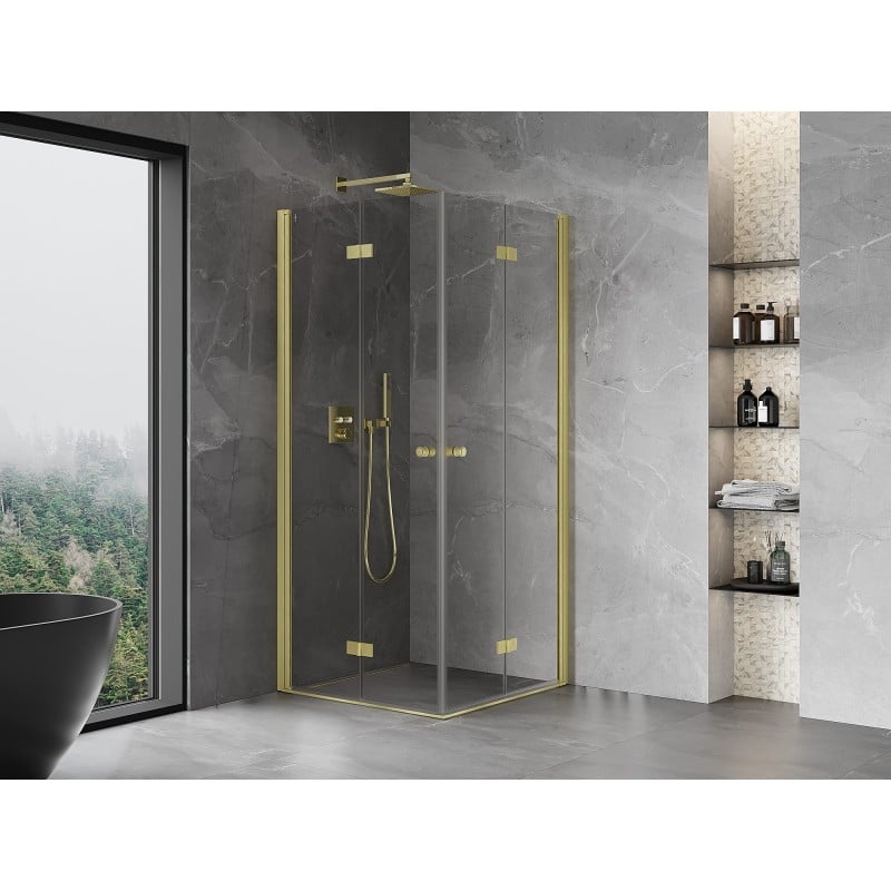 Mexen Mist-F Duo cabine de douche pliante 85 x 85 cm, transparent, or brossé - 8A6-085L-085P-55-00