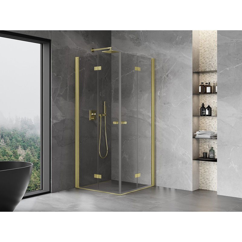 Mexen Mist-F Duo faltbare Duschkabine 90 x 90 cm, transparent, gebürstetes Gold - 8A6-090L-090P-55-00