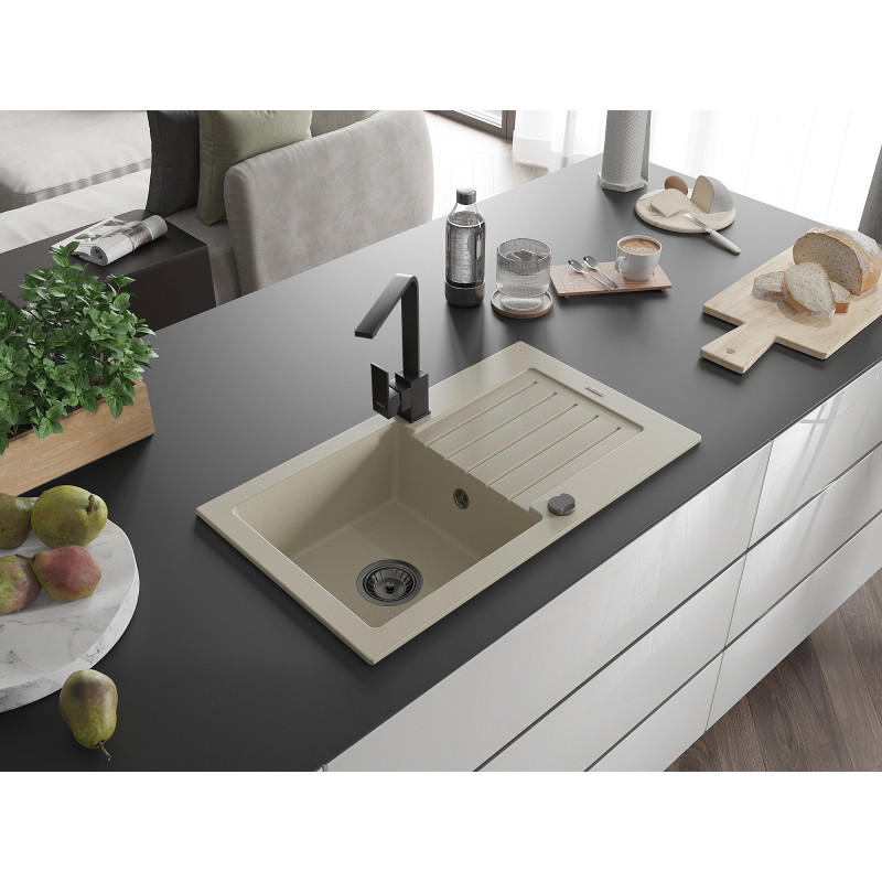 Mexen Pablo lavello in granito a 1 vasca con scolapiatti e miscelatore cucina Rita, beige - 6510-69-670300-70