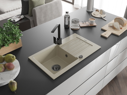 Mexen Pablo lavello in granito 1 vasca con scolapiatti e rubinetto da cucina Rita, beige - 6510-69-670300-70