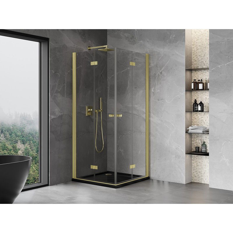 Mexen Mist-F Duo cabina doccia pieghevole 120 x 120 cm, trasparente, oro spazzolato - 8A6-120L-120P-55-00