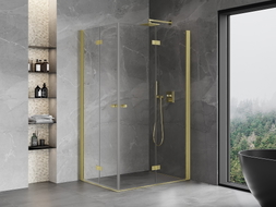 Mexen Mist-F Duo preklopna tuš kabina desna 75 x 110 cm, prozirna, zlatna brušena - 8A6-075L-110P-55-00
