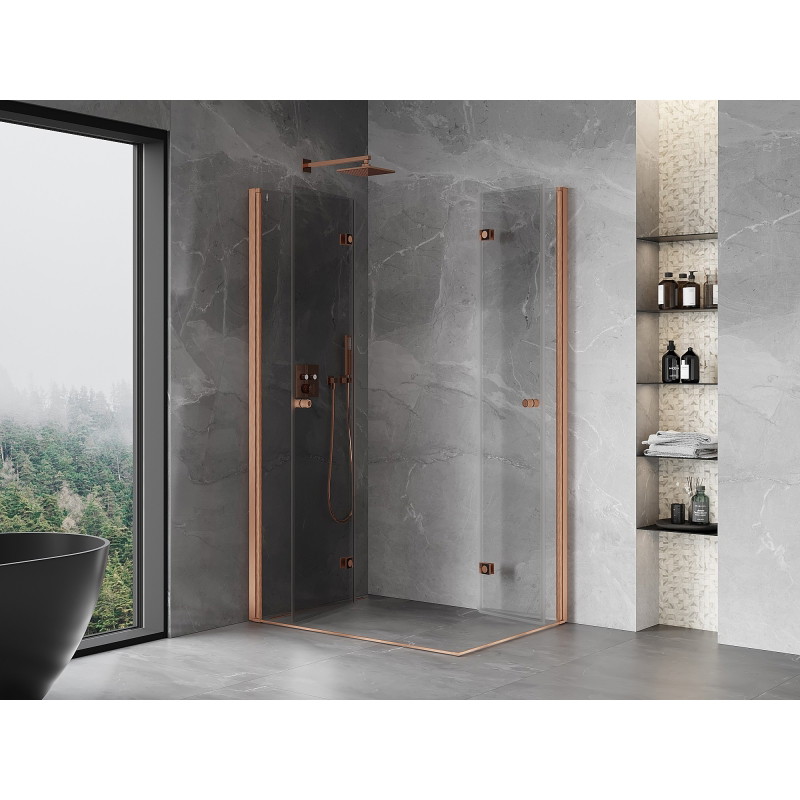 Mexen Mist-F Duo kokkupandav dušikabiin vasak 95 x 70 cm, läbipaistev, harjatud vask - 8A6-095L-070P-65-00