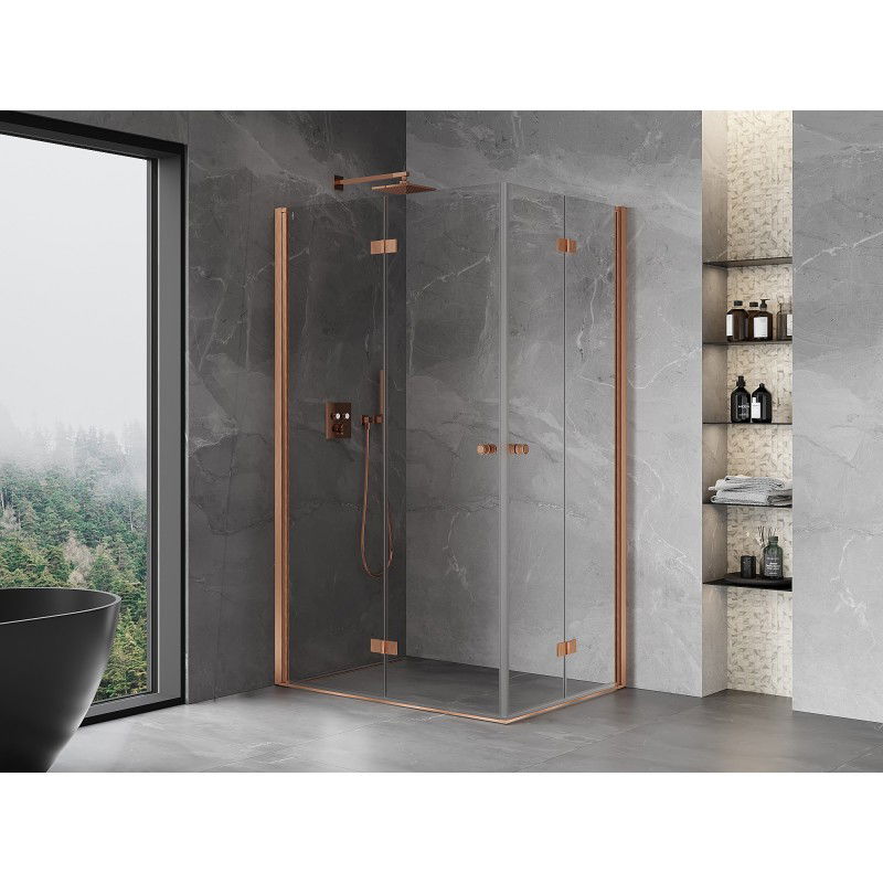 Mexen Mist-F Duo cabine de douche pliante gauche 120 x 70 cm, transparent, cuivre brossé - 8A6-120L-070P-65-00