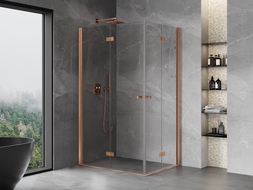Mexen Mist-F Dvostruka tuš kabina na preklapanje lijeva 120 x 110 cm, prozirna, brušeni bakar - 8A6-120L-110P-65-00