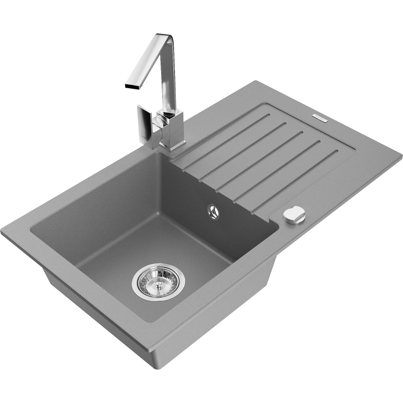 Mexen Pablo fregadero de granito de 1 cubeta con escurridor y grifo de cocina Rita, gris - 6510-71-670300-00