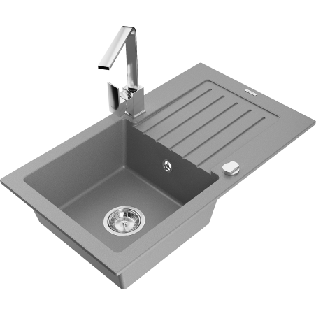 Mexen Pablo vienas kompozīta izlietne ar notecināšanas vietu un virtuves jaucējkrāns Rita, pelēks - 6510-71-670300-00