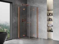 Mexen Mist-F Duo preklopna tuš kabina 110 x 110 cm, prozirna, brušena bronca - 8A6-110L-110P-65-00