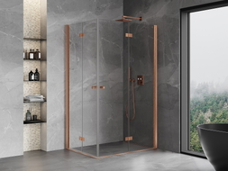 Mexen Mist-F Duo sklopiva tuš kabina desna 70 x 75 cm, prozirna, brušena bakrena - 8A6-070L-075P-65-00